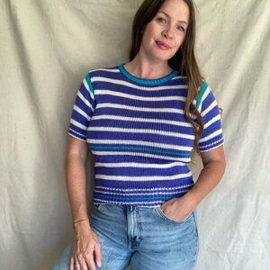 Vintage purple striped shirt sleeve sweater 
Size s
